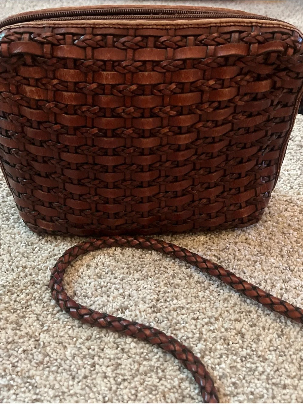 Woven Leather Vintage boho preppy Crossbody Bag in Brown